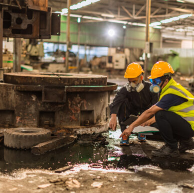 HSE professionals implementing environmental and occupational health and safety procedures in an industrial environment