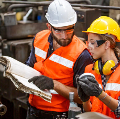 Lead auditor conducting an integrated management system compliance inspection at an industrial facility